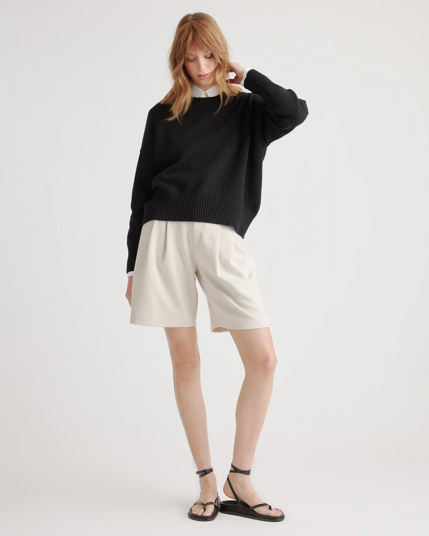 100% Organic Cotton Boyfriend Crew Sweater - XS / Speckled Beige
