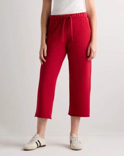 Organic French Terry Cropped Wide Leg Pants - XS / Ruby Red