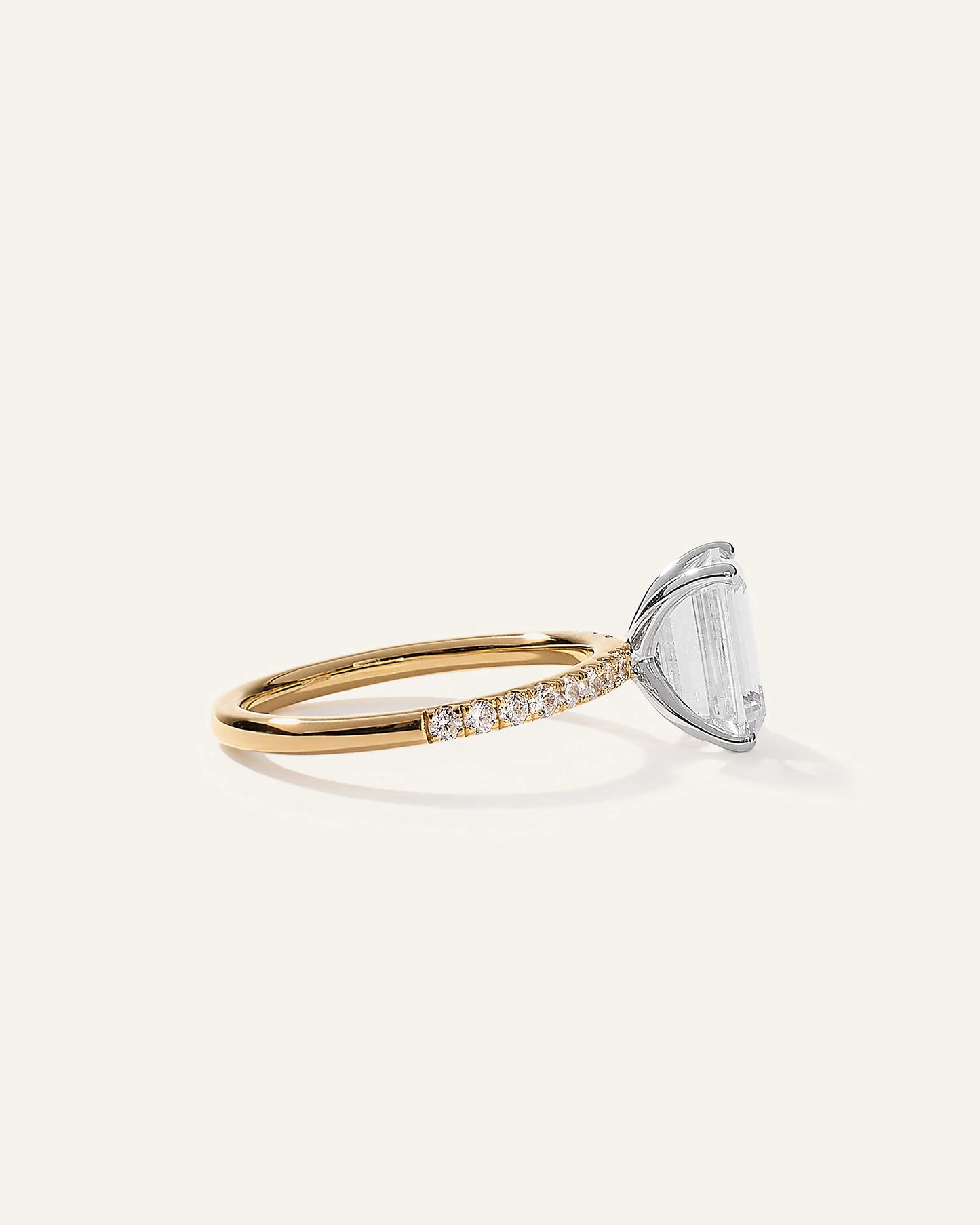 Lab Grown Diamond Emerald Petite Pave Engagement Ring - 3ct - 4 / Yellow Gold