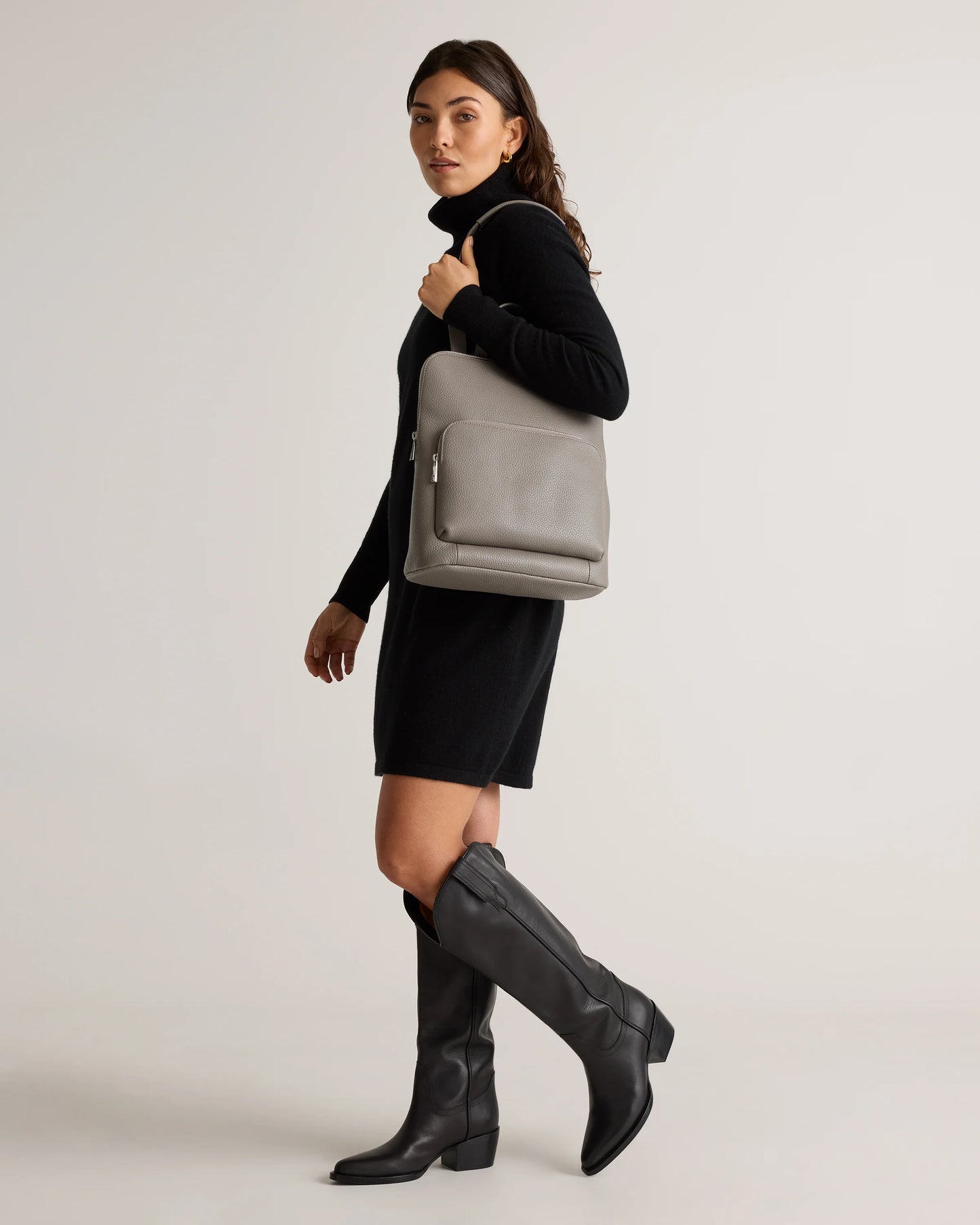 Italian Leather Convertible Backpack - One Size / Black
