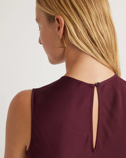 Washable Stretch Silk Tank Midi Dress - XS / Cordovan Red Hibiscus
