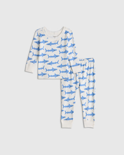100% Organic Cotton Long Sleeve and Pant Pajama Set - 12-18M / Navy Stripe