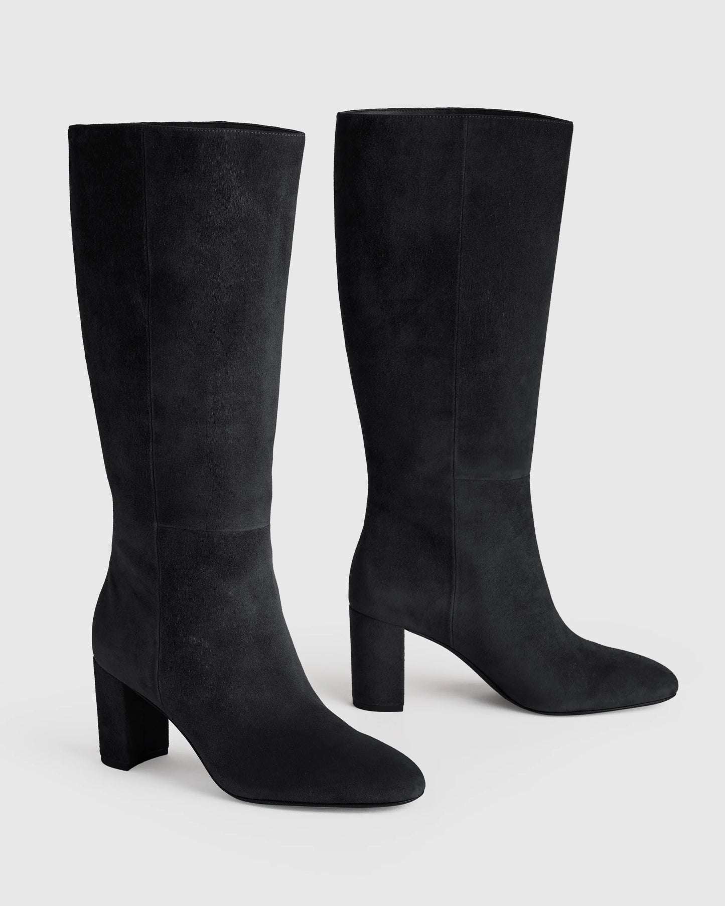 Italian Suede Block Heel Boots - 5 / Espresso Brown