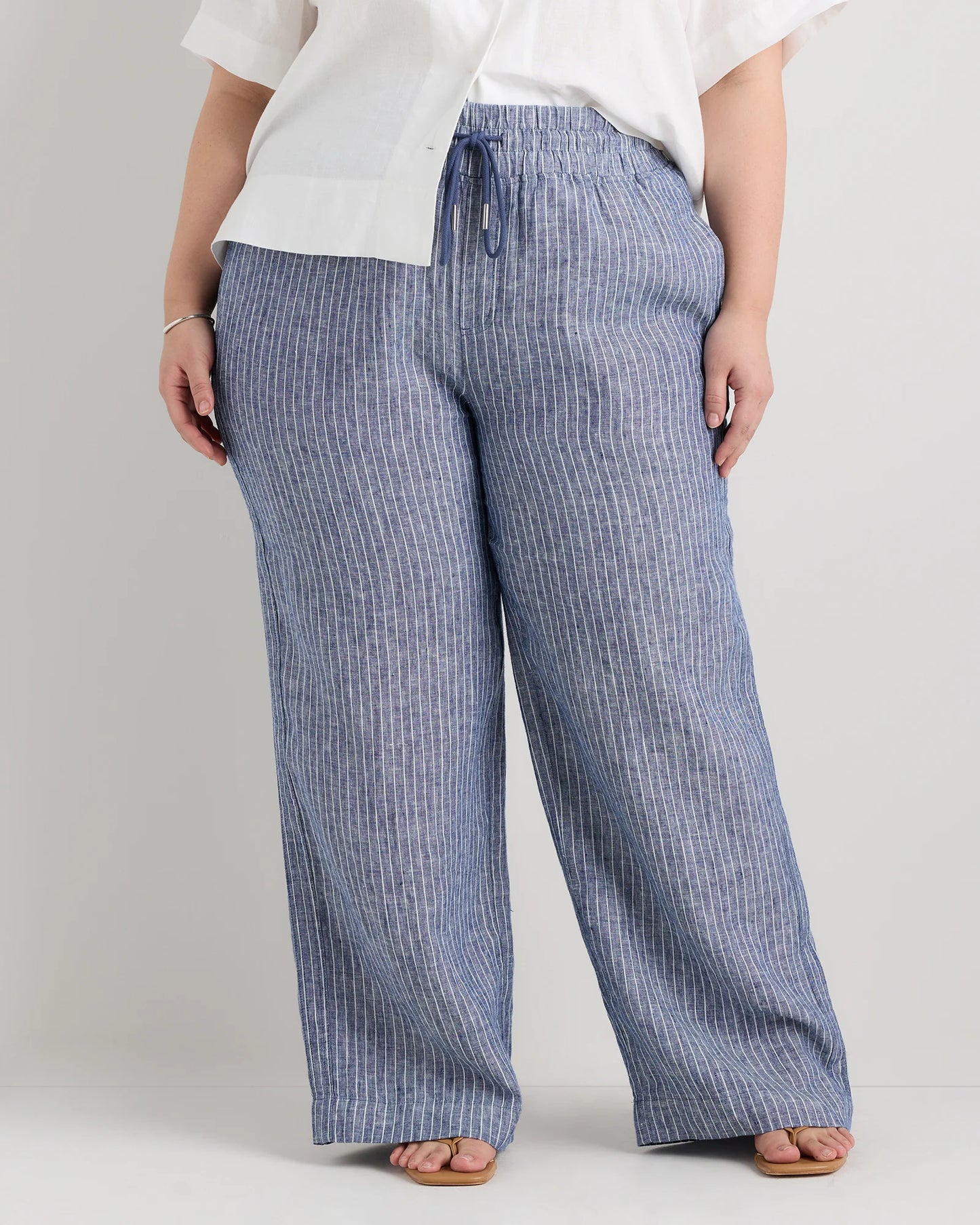 100% European Linen Wide Leg Pants - 1X / Bayberry Olive