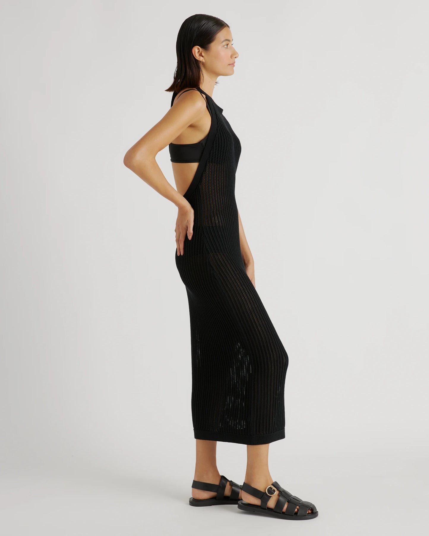 100% Organic Cotton Open-Knit Cover-Up Maxi Dress - XS / Beige