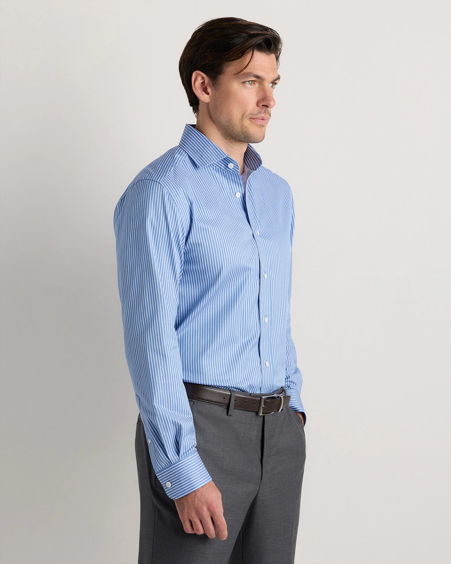Organic Cotton Stretch Twill Dress Shirt - S / Grey Stripe