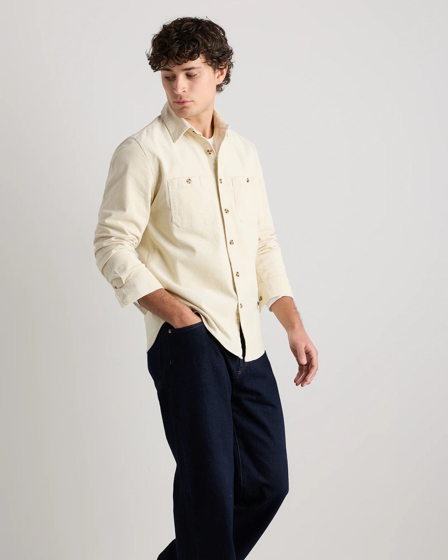 Organic Stretch Corduroy Utility Shirt - S / Dark Khaki