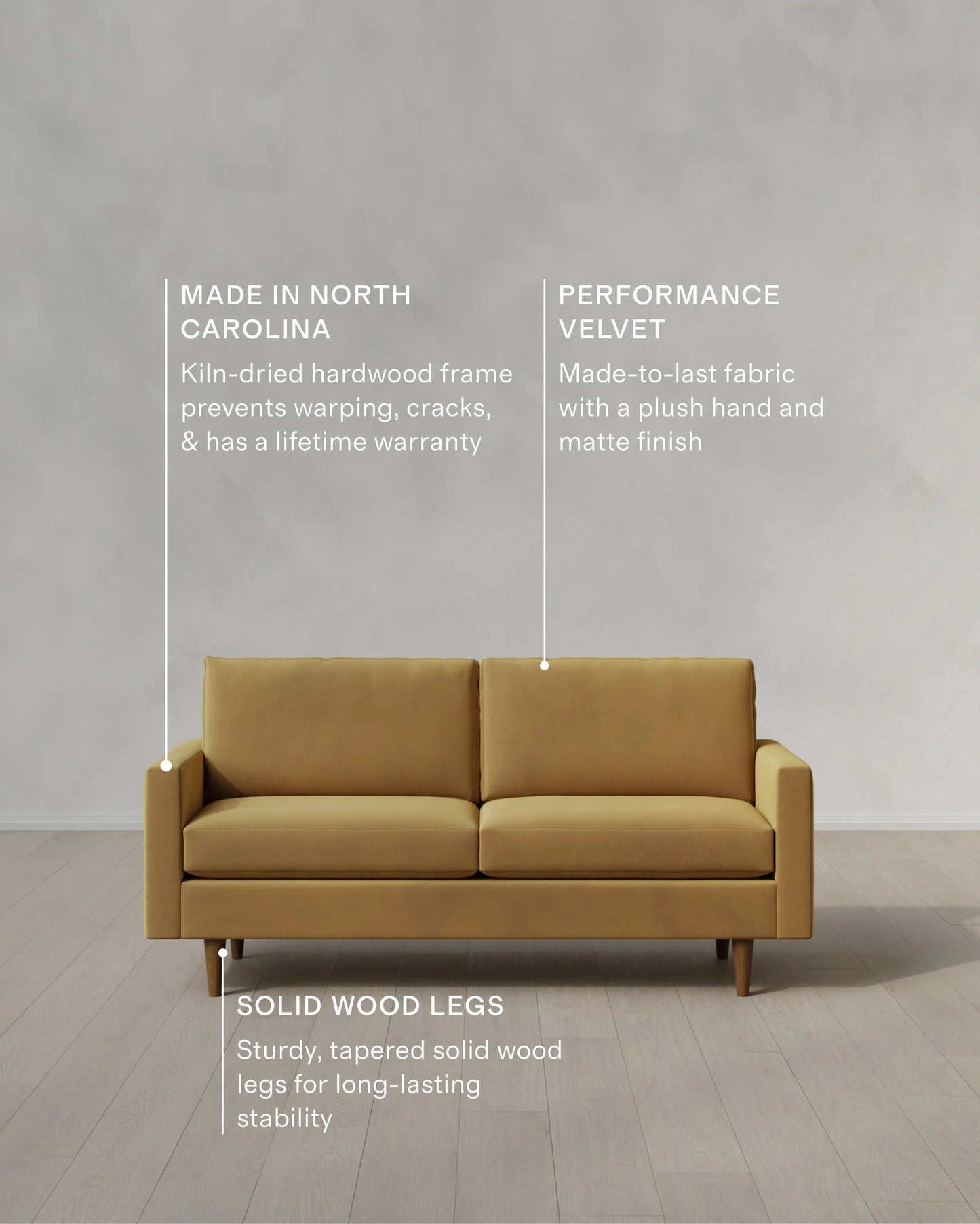 Atlas Midcentury Sofa in Performance Velvet - 6ft / Ivory