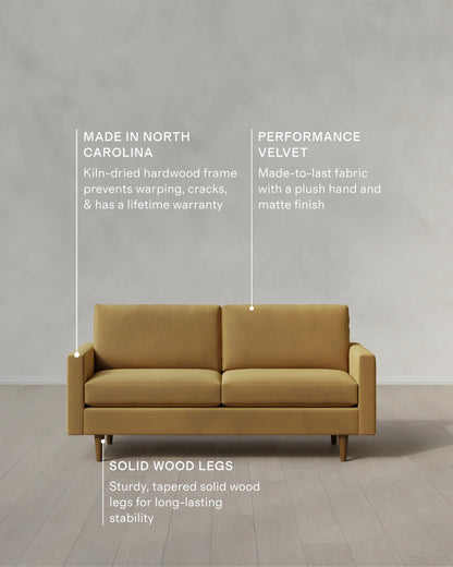 Atlas Midcentury Sofa in Performance Velvet - 6ft / Ivory