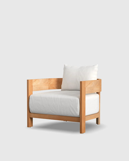 Curved Solid Teak Outdoor Lounge Chair - One Size / Natural Teak