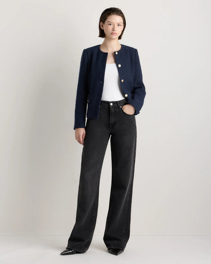 Tweed Collarless Jacket - XS / Deep Navy