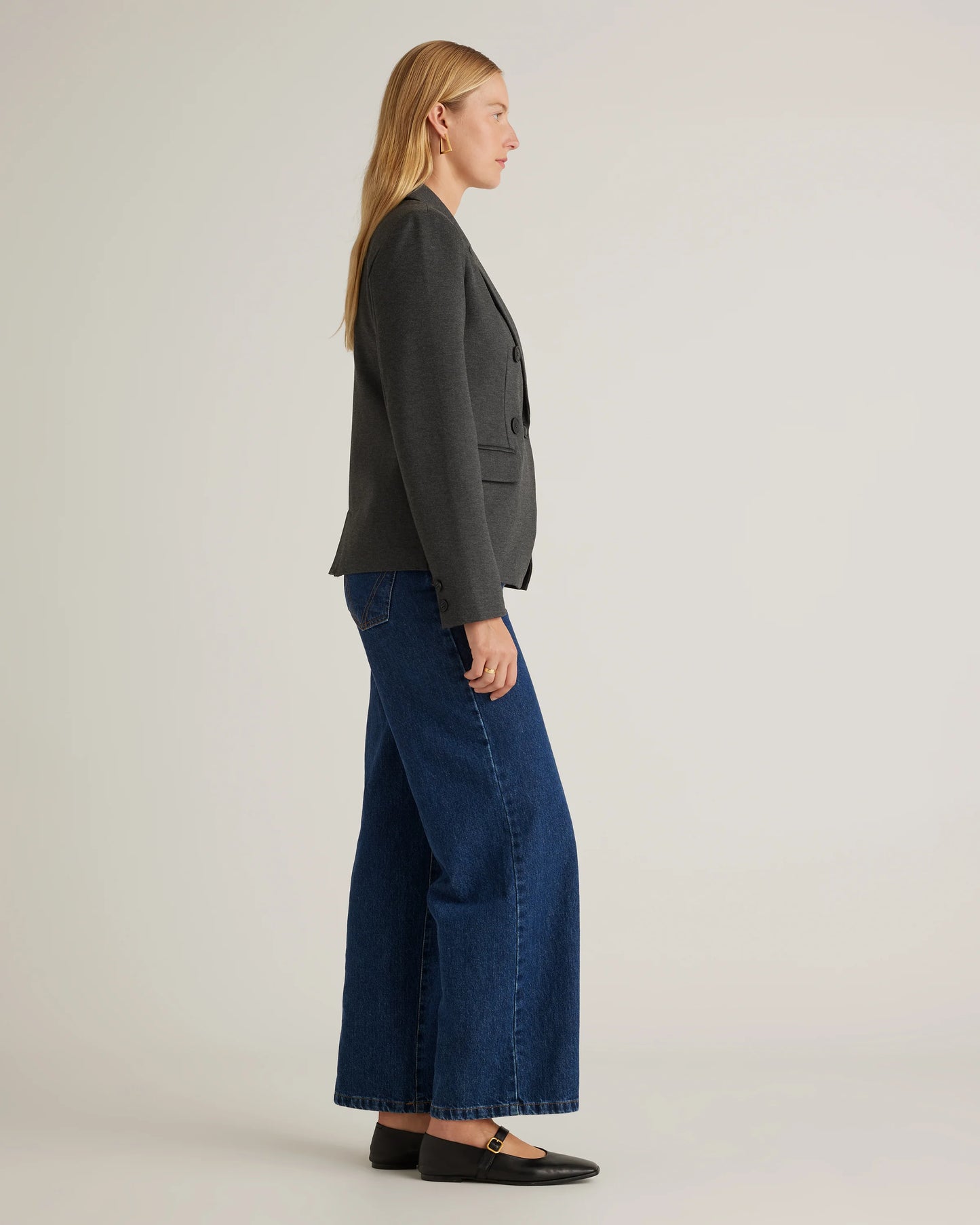 Ultra-Stretch Ponte Double-Breasted Blazer - XS / Charcoal
