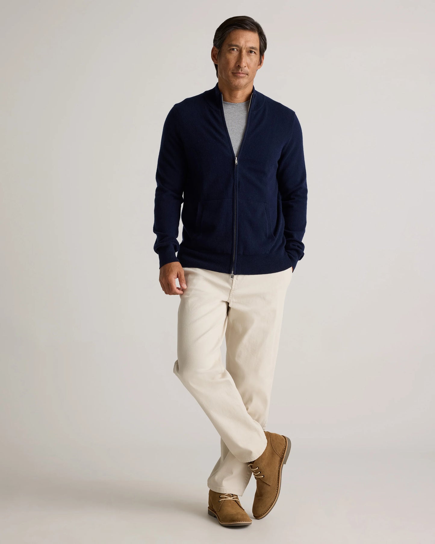 Mongolian Cashmere Full Zip Sweater - S / Teak