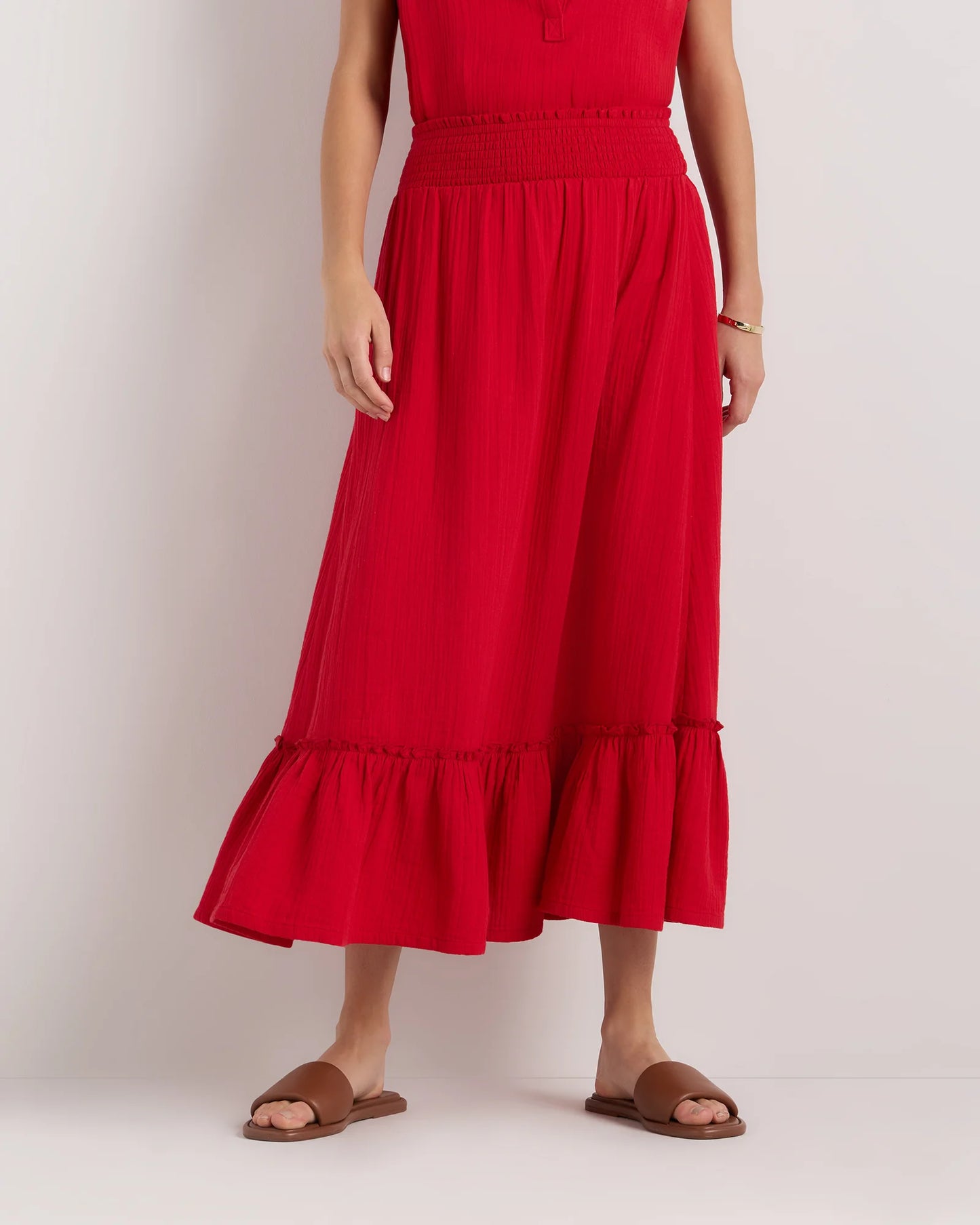 100% Organic Cotton Gauze Smocked Maxi Skirt - XS / Blue Gingham