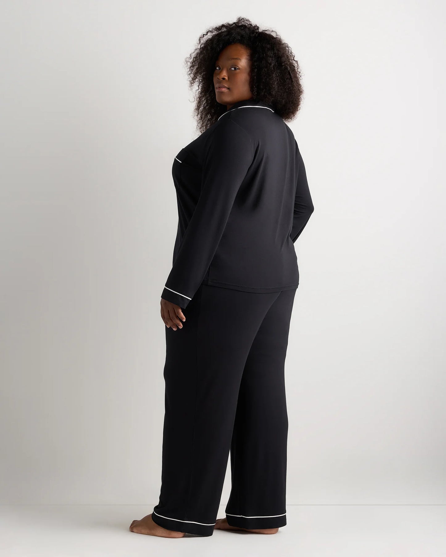 Bamboo Jersey Long Sleeve Pajama Set - 1X / Black