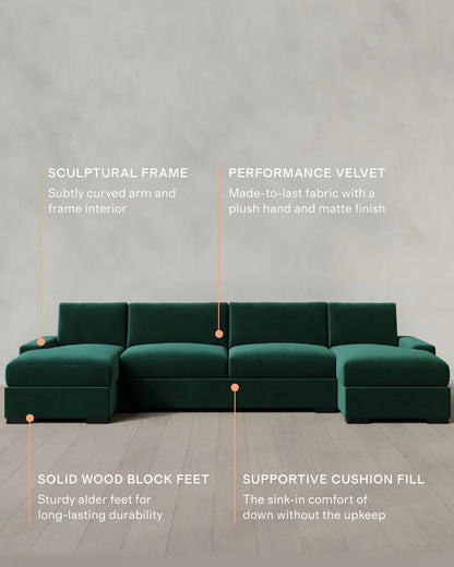 Stillman U Sectional in Performance Velvet - One Size / Java
