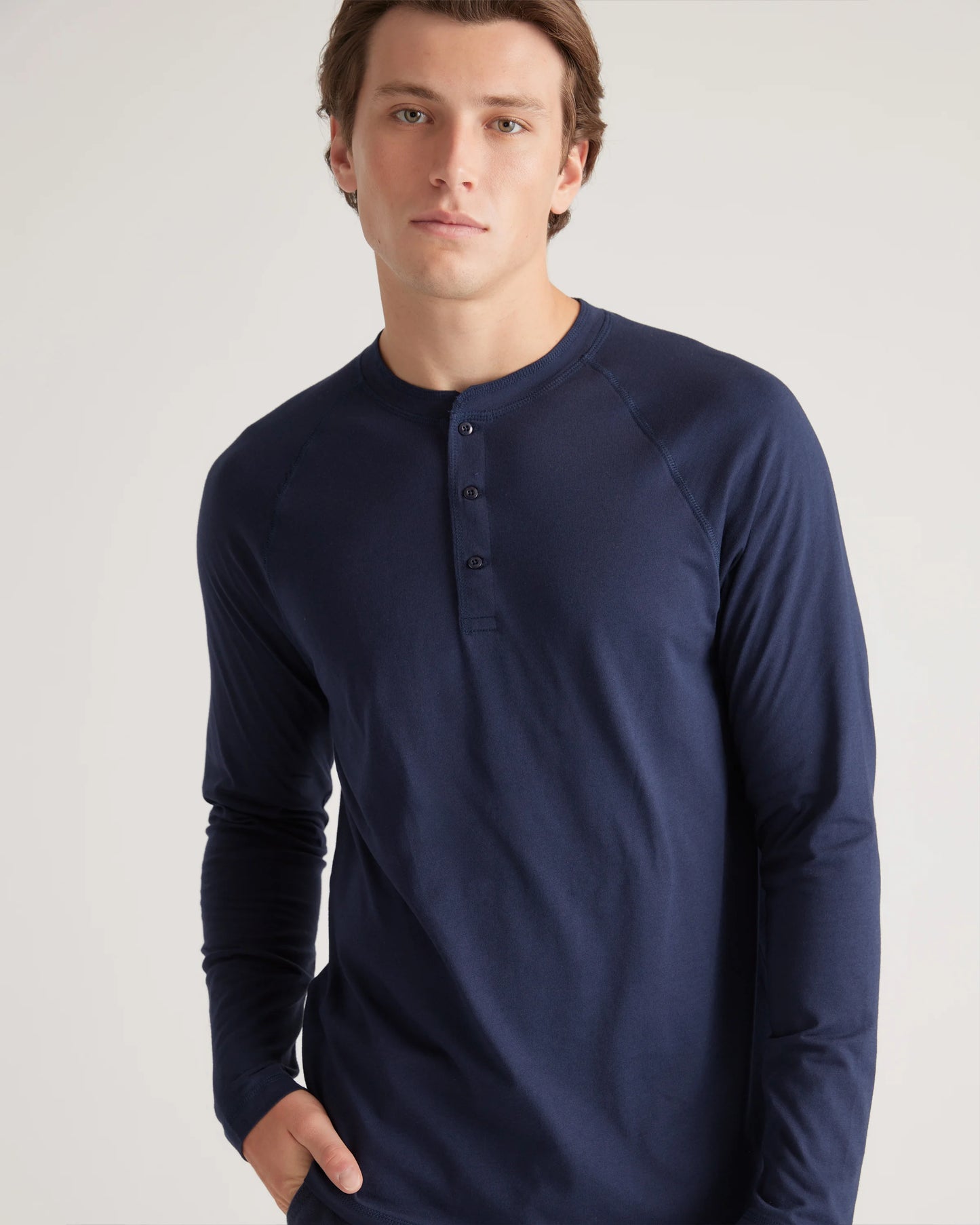 Cotton Modal Long Sleeve Henley Tee - S / Heather Grey