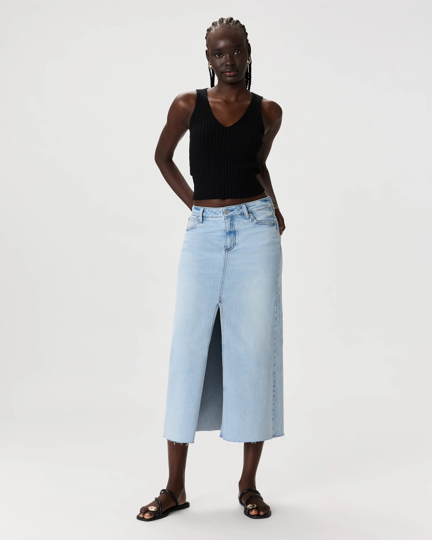 Stretch Denim 5-Pocket Midi Skirt - 24 / Obsidian Blue