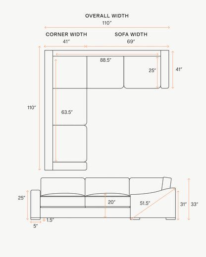 Hollis Slope Arm L Sectional in Performance Basketweave - 110x110 / Flax