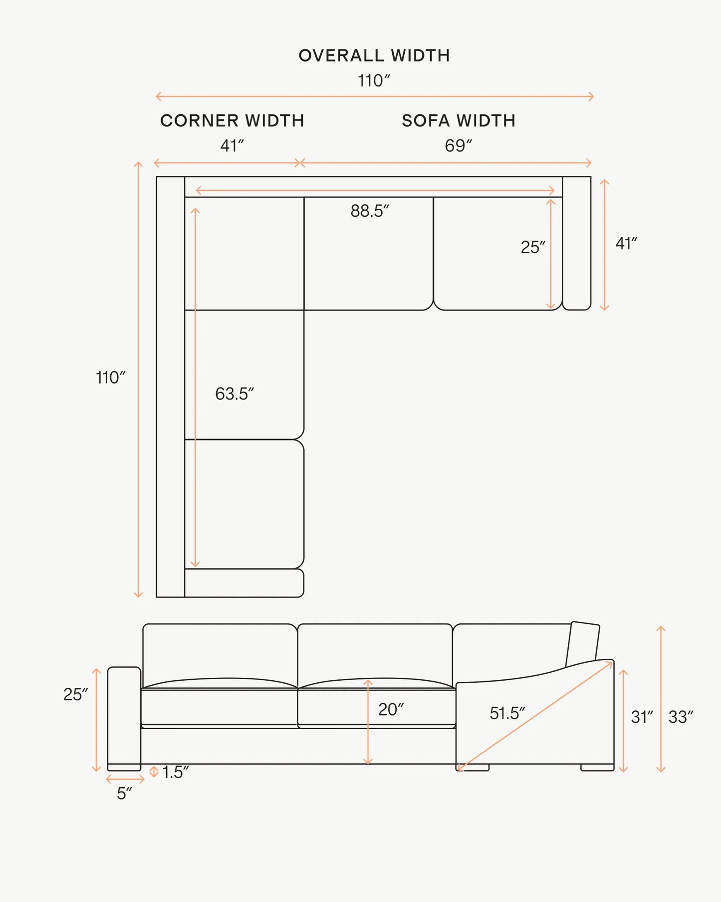 Hollis Slope Arm L Sectional in Performance Velvet - 110x110 / Gunmetal