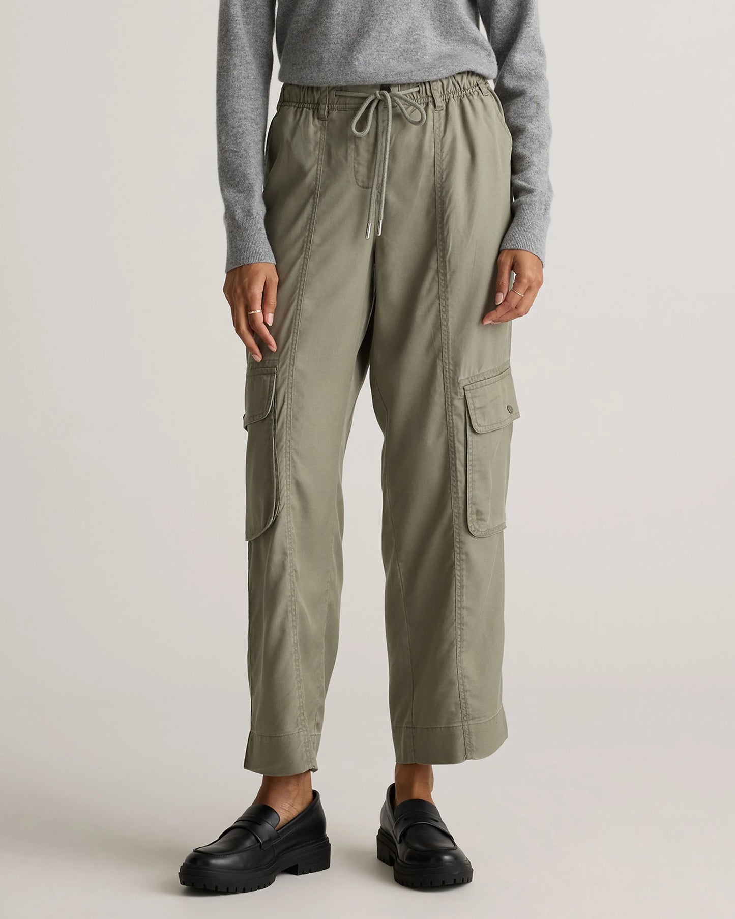Vintage Wash Tencel Drawstring Cargo Pants - XS / Olive