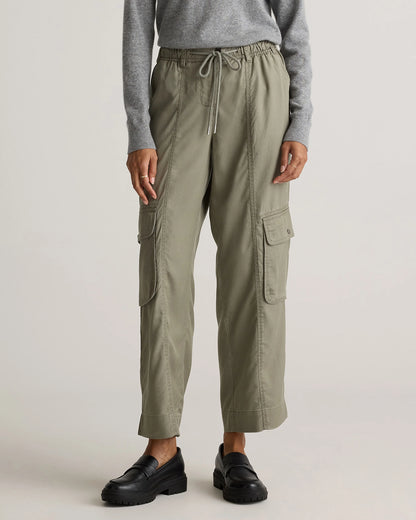 Vintage Wash Tencel Drawstring Cargo Pants - XS / Olive