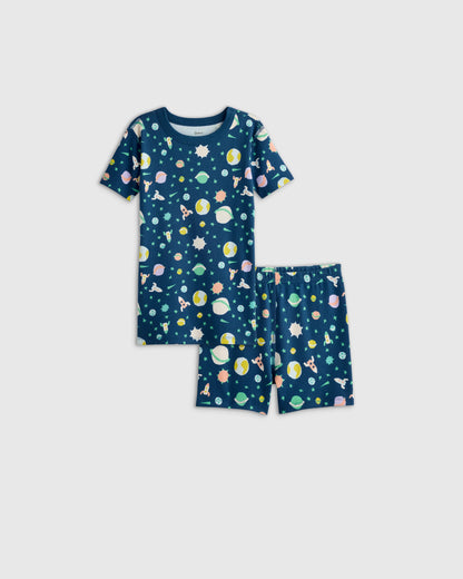 100% Organic Cotton Short Sleeve and Shorts Pajama Set - 6 / Navy Stripe