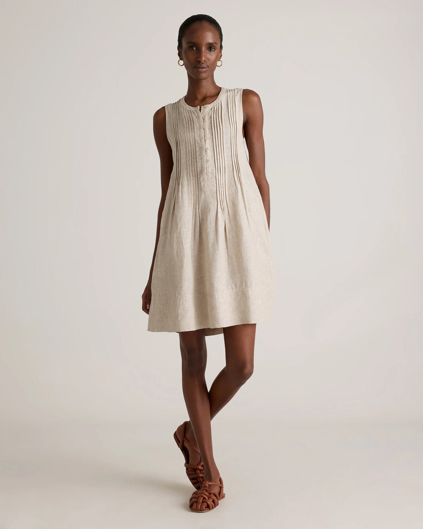 100% European Linen Sleeveless Swing Dress - XS / Classic Mini Gingham