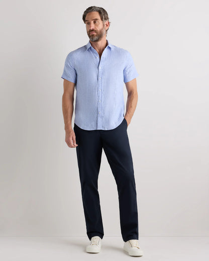 100% European Linen Relaxed Short Sleeve Shirt - XS / Taupe Brown Chambray