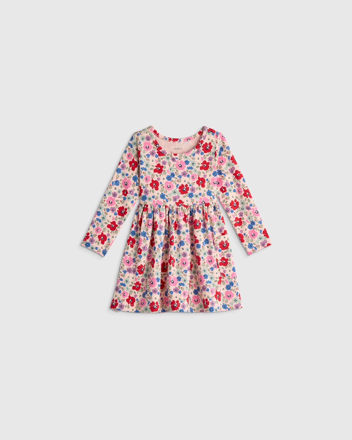 Organic Cotton Long Sleeve Fit and Flare Pocket Dress - 12-18M / Purple Poppy Garden