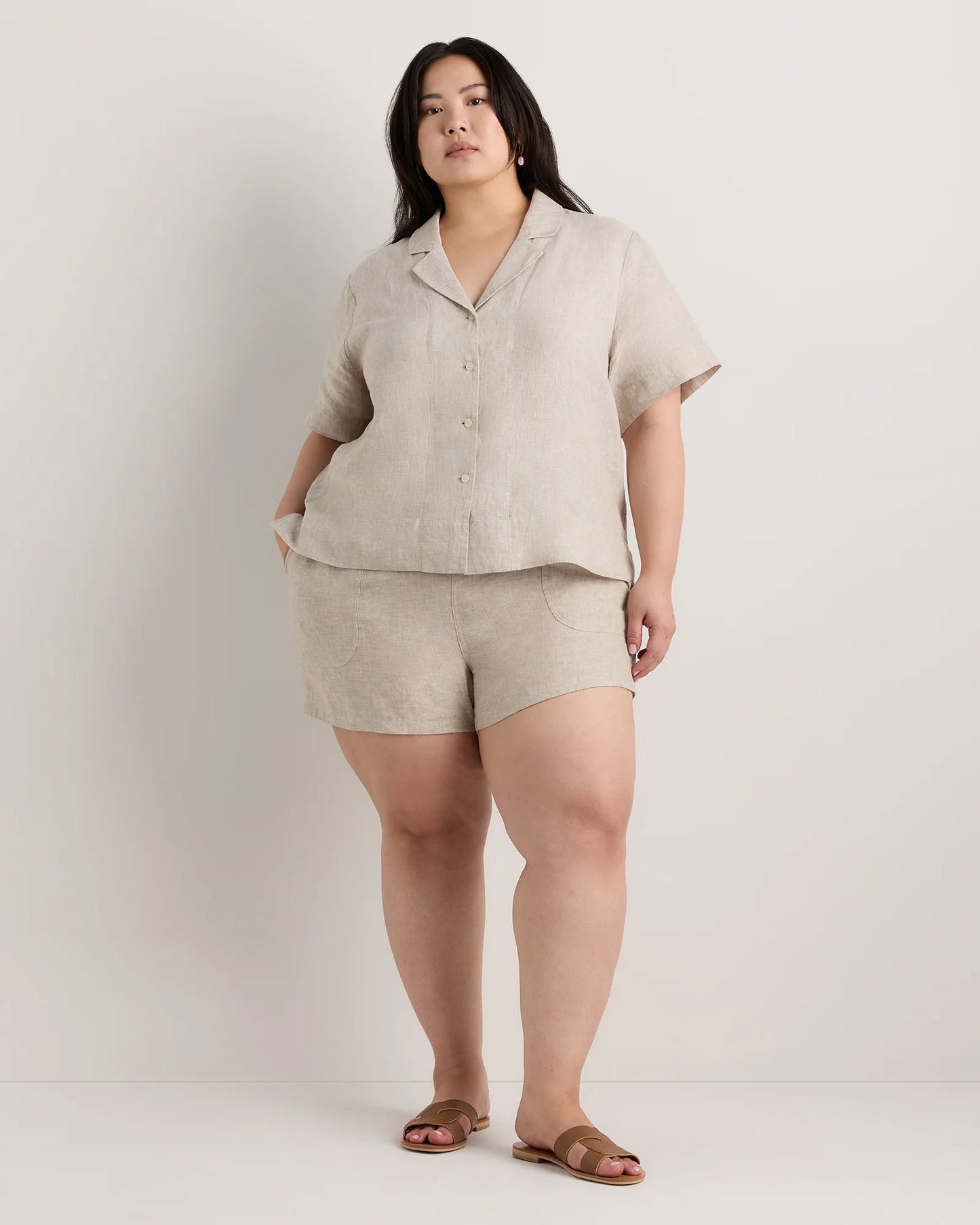 100% European Linen Short Sleeve Shirt - 1X / Flax