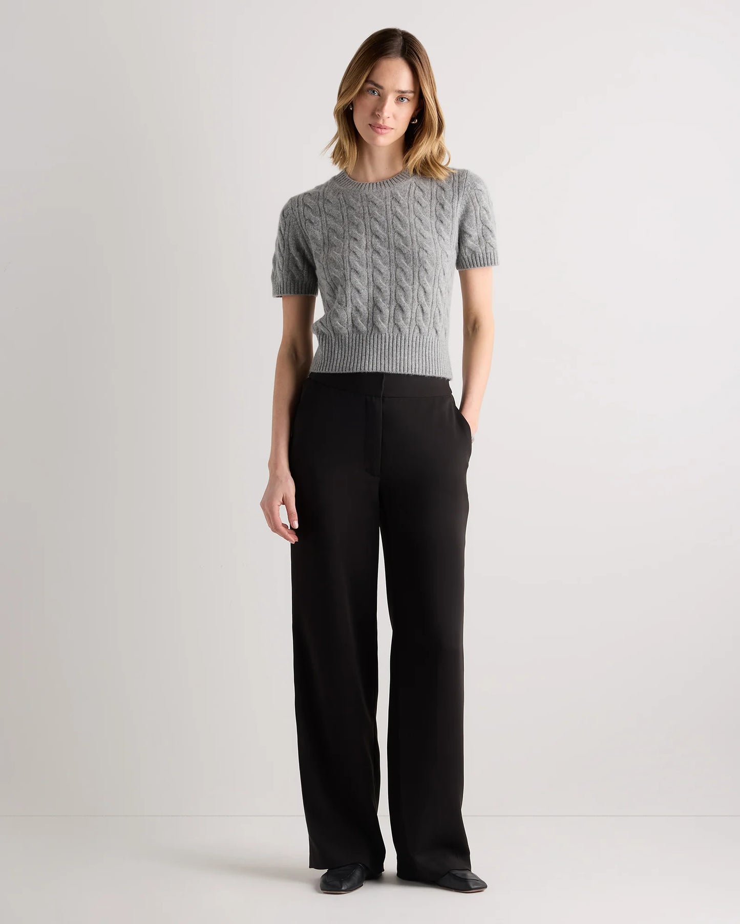 Mongolian Cashmere Shrunken Cable Tee - XS / Ivory