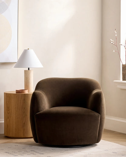 Performance Velvet Curved Arm Swivel Chair - One Size / Java