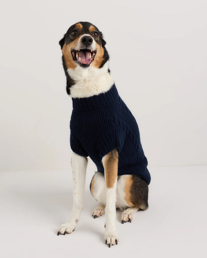 Mongolian Cashmere Cable Knit Dog Sweater - XS / True Navy