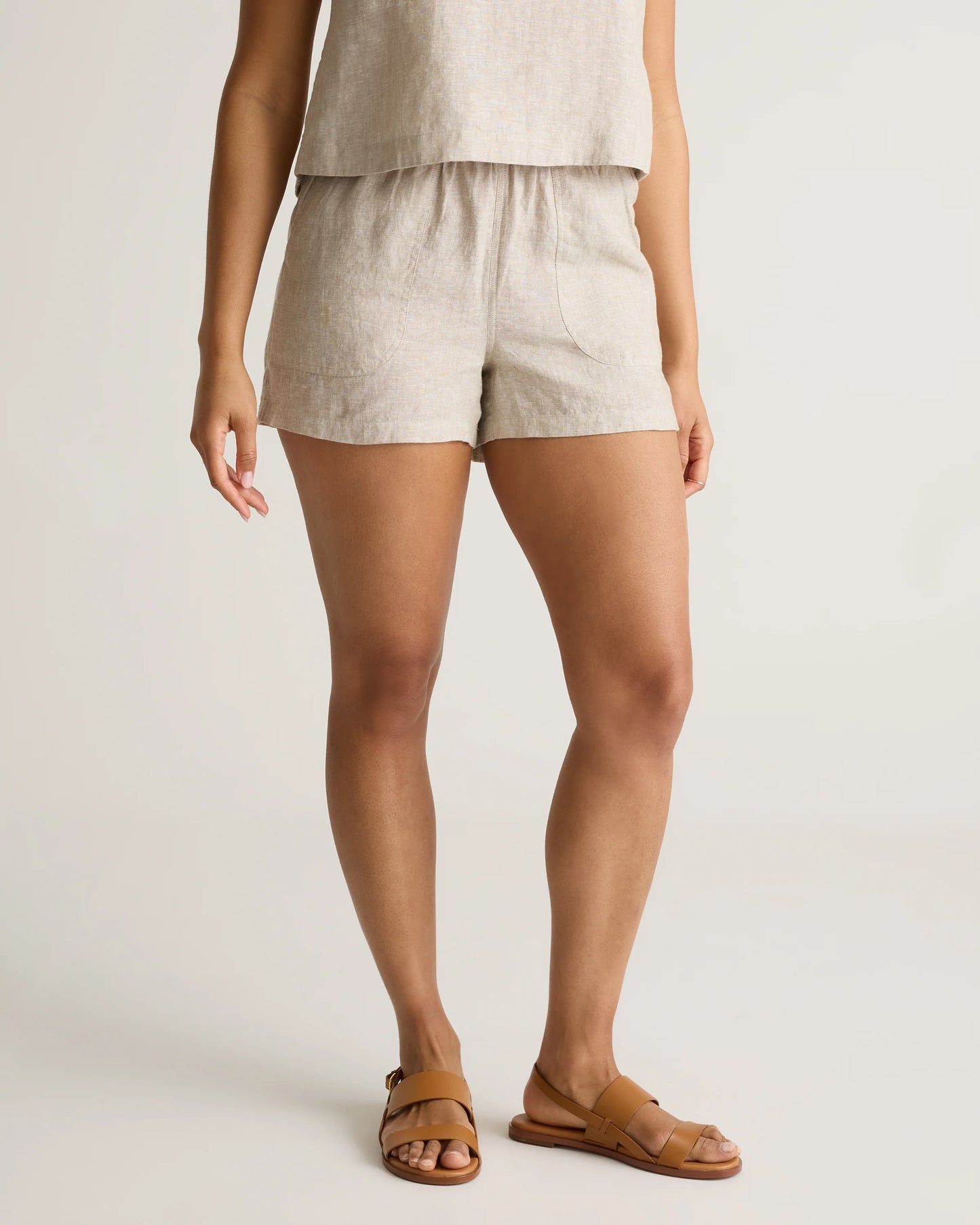 100% European Linen Shorts - XS / Taupe Brown Gingham
