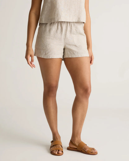 100% European Linen Shorts - XS / Taupe Brown Gingham