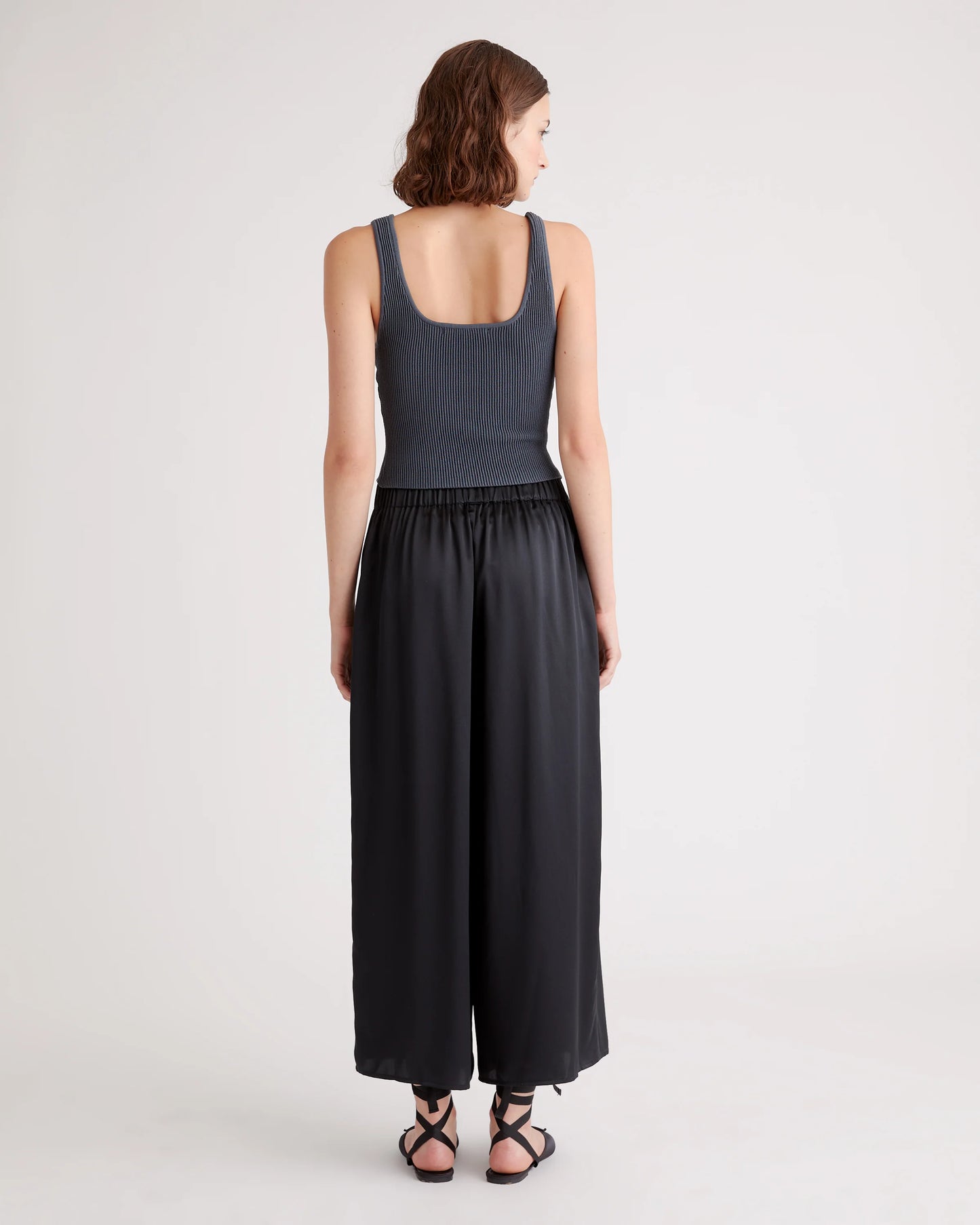 100% Washable Silk Cropped Wide Leg Pant - XS / Black