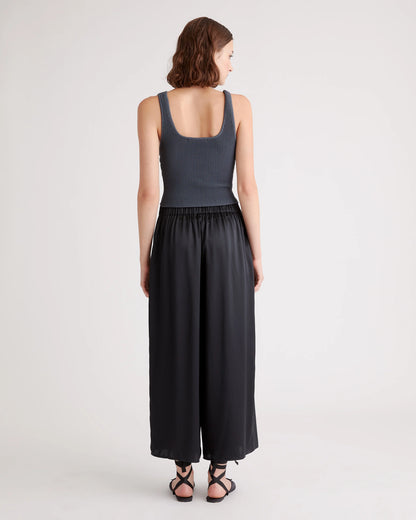 100% Washable Silk Cropped Wide Leg Pant - XS / Black