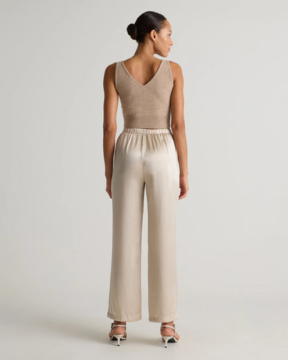 100% Washable Silk Drawstring Wide Leg Pants - XS / Champagne