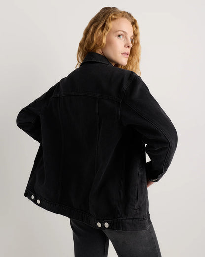 100% Organic Cotton Oversized Denim Jacket - XS / Washed Black