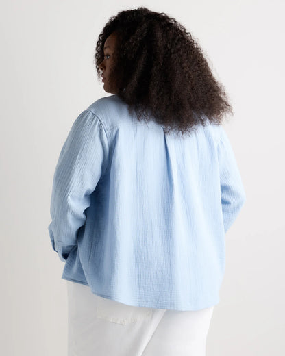 100% Organic Cotton Gauze Long Sleeve Shirt - 1X / White