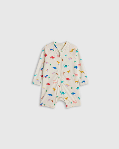 Long Sleeve Zip-Up Rash Guard One-Piece - 2T / Peri Beach Stripe