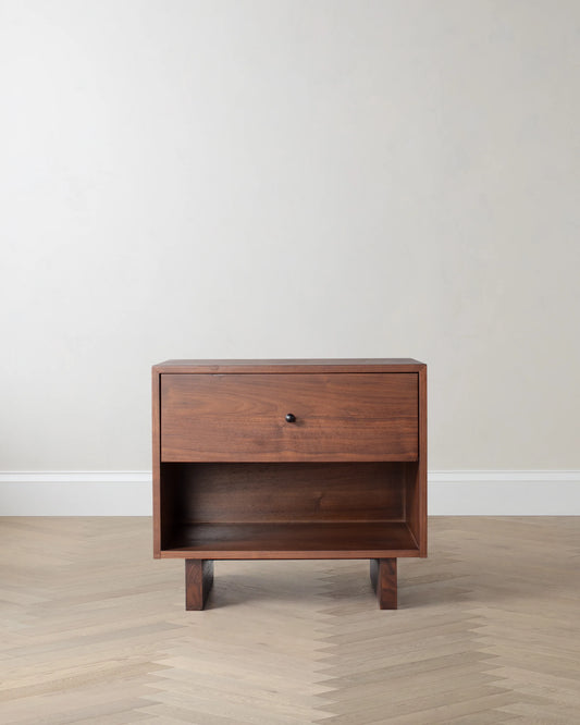 Solid Wood Platform 1-Drawer Nightstand - One Size / Walnut Brown