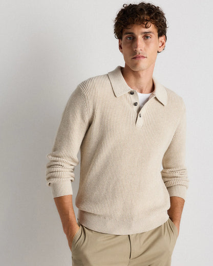100% Organic Cotton Ribbed Polo Sweater - XS / Mid Heather Grey