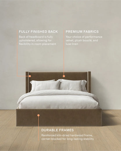Wingback Bed in Performance Velvet - Full / Butterscotch