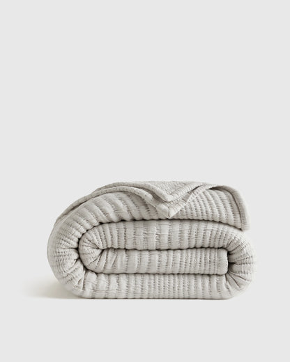 Organic Cotton Channel Stitch Coverlet - Twin / Coral Pink