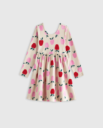 Organic Cotton Long Sleeve Skater Dress - 2T / Red Poppy Garden
