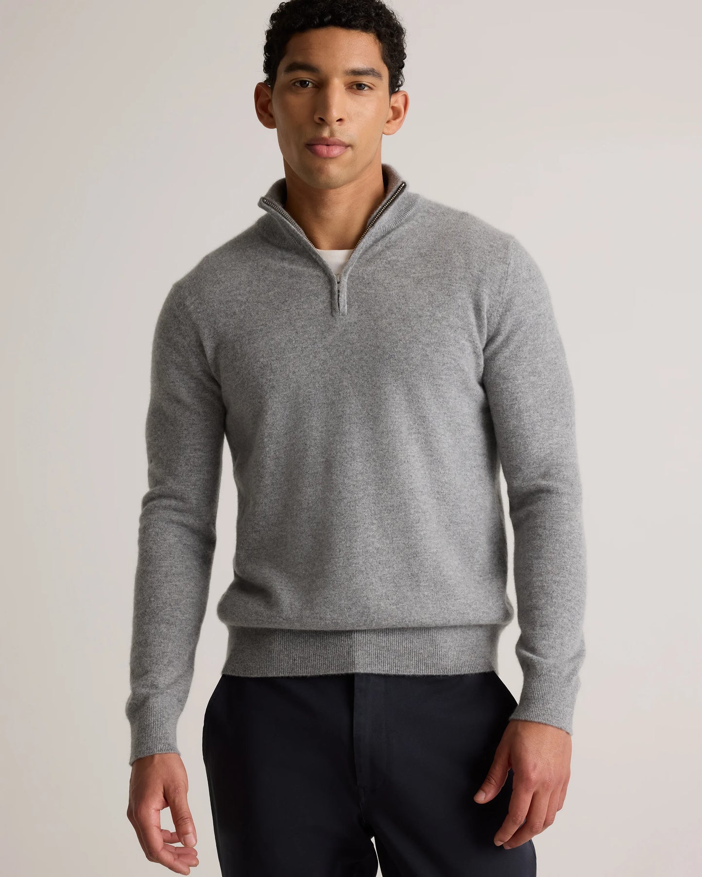 Mongolian Cashmere Quarter Zip Sweater - S / Olive Twist