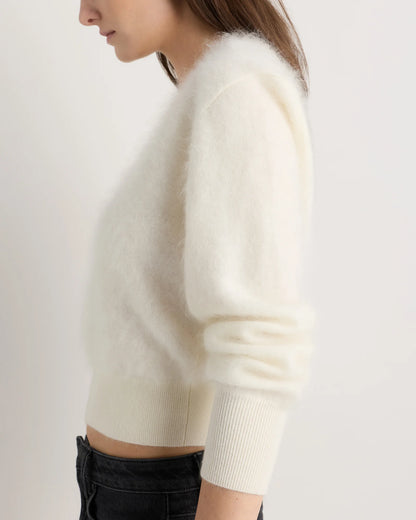 Brushed Cashmere Shrunken V-Neck Sweater - XS / Heather Grey