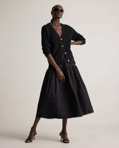 100% Organic Cotton Poplin Pintuck Maxi Skirt - XS / Black